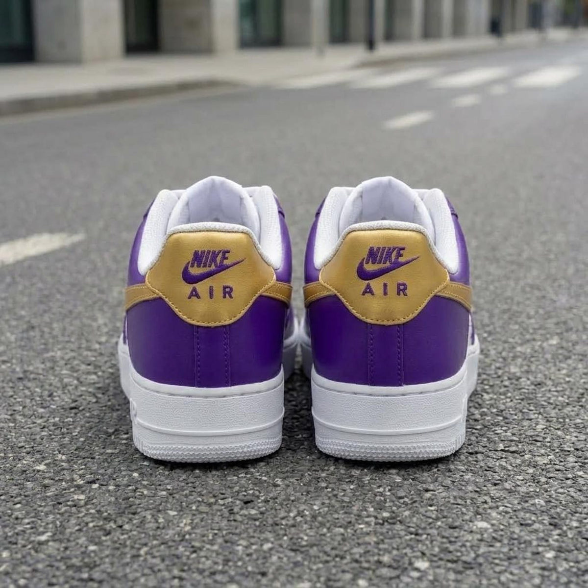 Custom Purple Sneakers, Metallic Gold Shoes, Hand Painted AF1, Unique Streetwear Gift