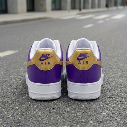 Custom Purple Sneakers, Metallic Gold Shoes, Hand Painted AF1, Unique Streetwear Gift