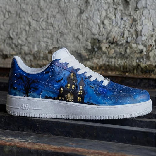 Custom Halloween Blue Design Color AF1 Sneakers | Hand Painted Streetwear Footwear