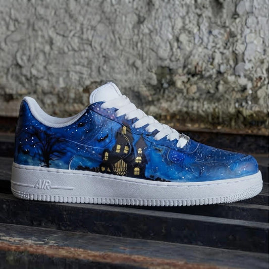Custom Halloween Blue Design Color AF1 Sneakers | Hand Painted Streetwear Footwear
