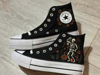 Hand Embroidered Halloween Sneakers, Ghost Pumpkin Spiderweb Design (Customizable)