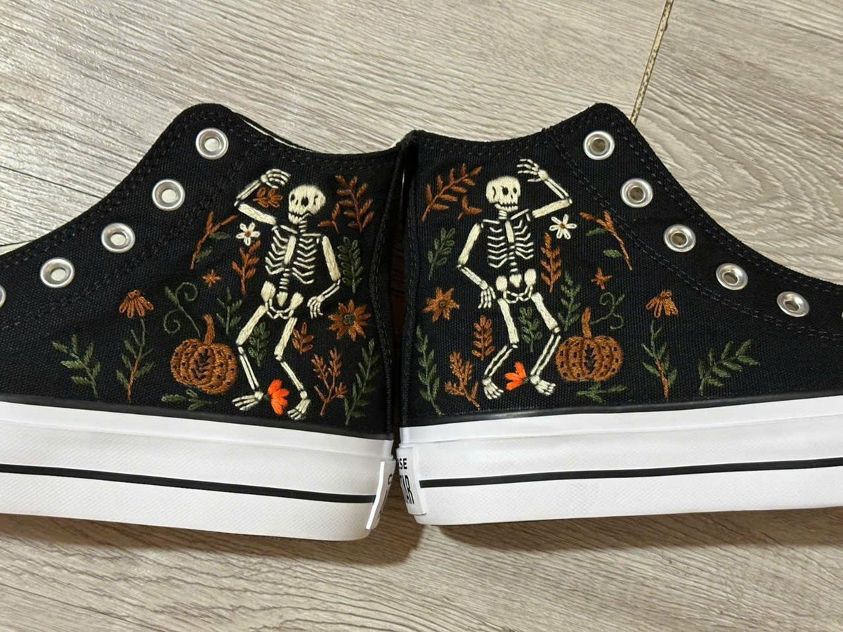 Hand Embroidered Halloween Sneakers, Ghost Pumpkin Spiderweb Design (Customizable)