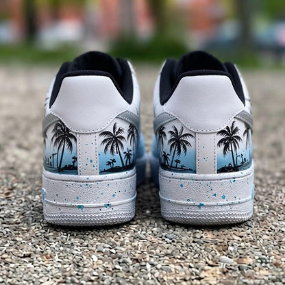 Custom Sunset Sky Beach Design AF1 Sneakers | Hand Painted Streetwear Footwear