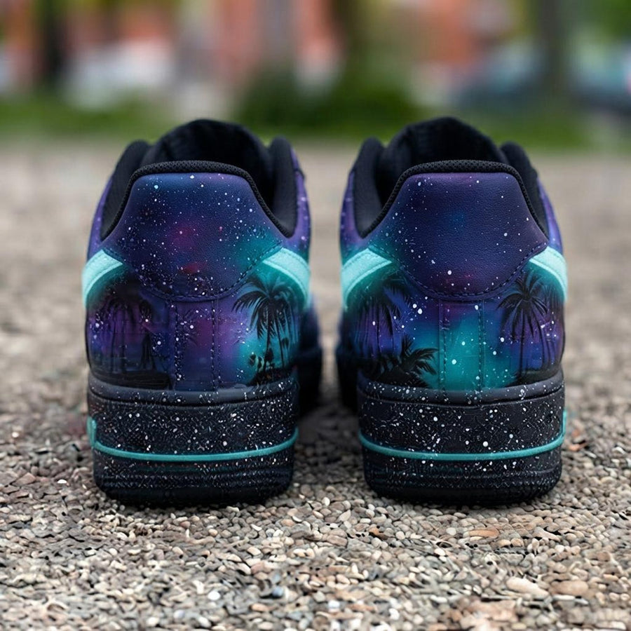 Custom Sunset Galaxy Beach Design AF1 Sneakers | Hand Painted Streetwear Footwear