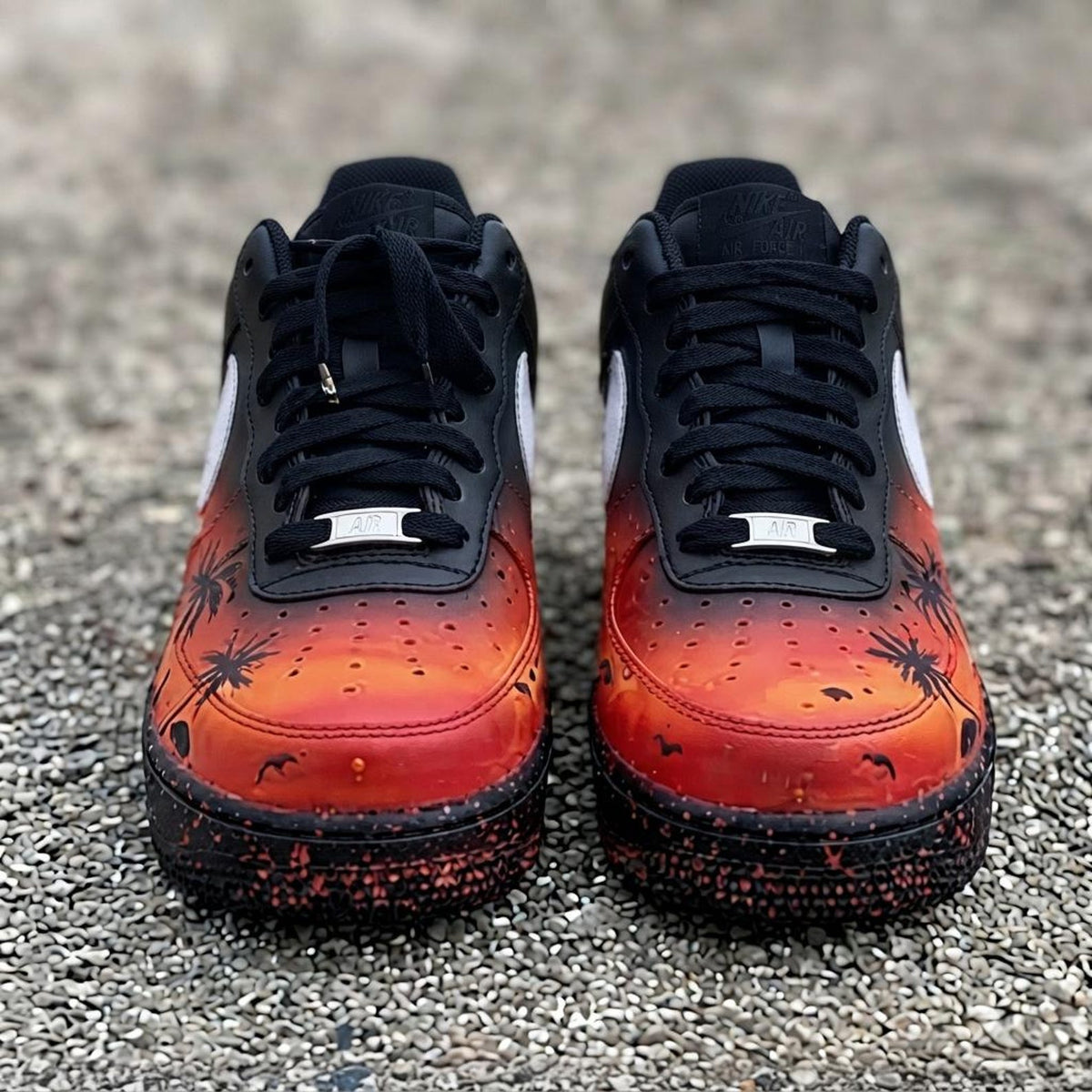 Custom Sunset Fire Beach Design AF1 Sneakers | Hand Painted Streetwear Footwear