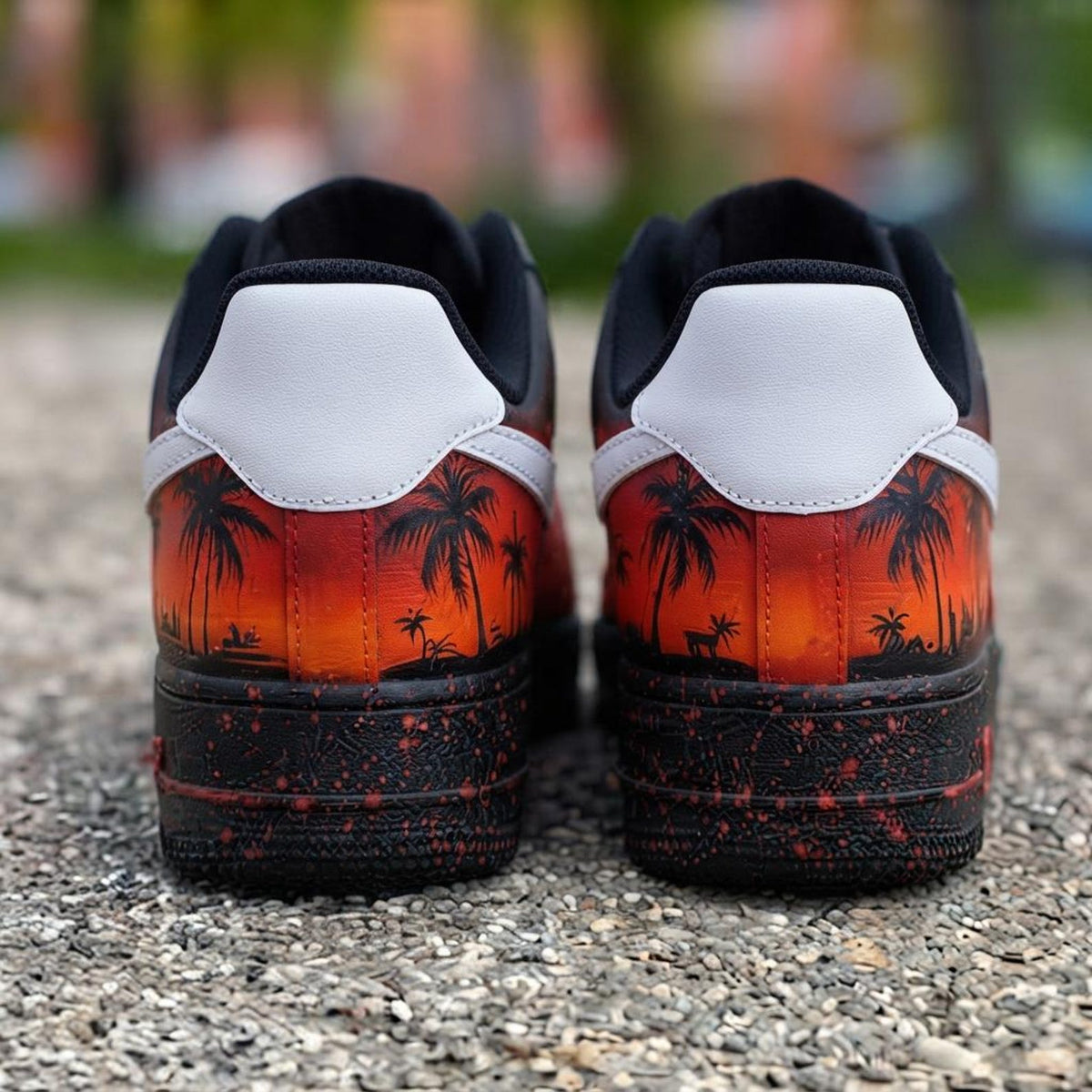 Custom Sunset Fire Beach Design AF1 Sneakers | Hand Painted Streetwear Footwear