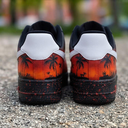 Custom Sunset Fire Beach Design AF1 Sneakers | Hand Painted Streetwear Footwear
