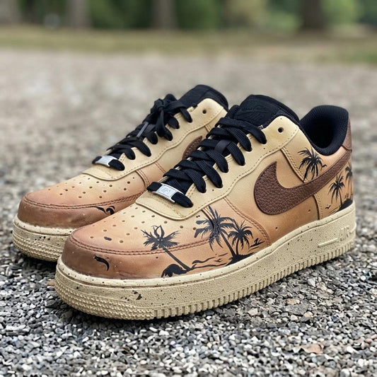 Custom Sunset Beach Sand Design AF1 Sneakers | Hand Painted Streetwear Footwear