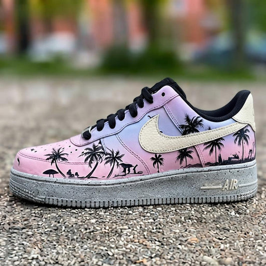 Custom Sunset Beach Unique Design AF1 Sneakers | Hand Painted Streetwear Footwear