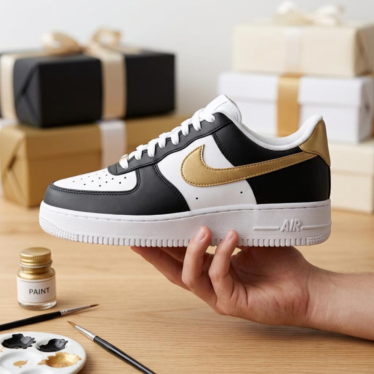 Black Gold Sports Custom Air Force One, Game Day Kicks, Handcrafted Shoes