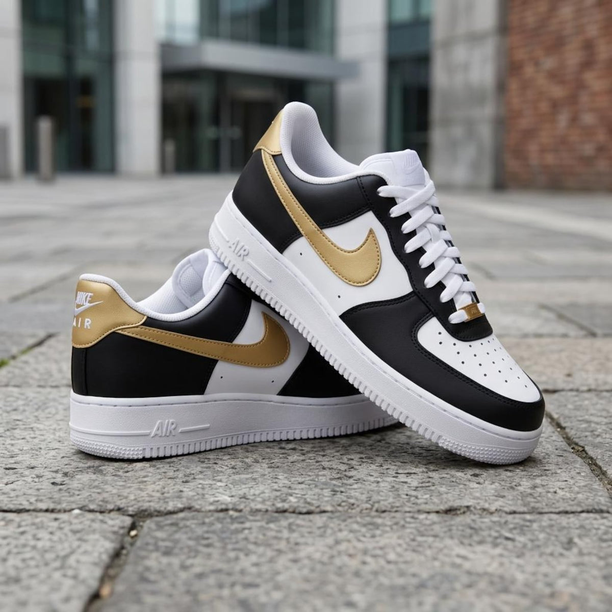 Black Gold Sports Custom Air Force One, Game Day Kicks, Handcrafted Shoes
