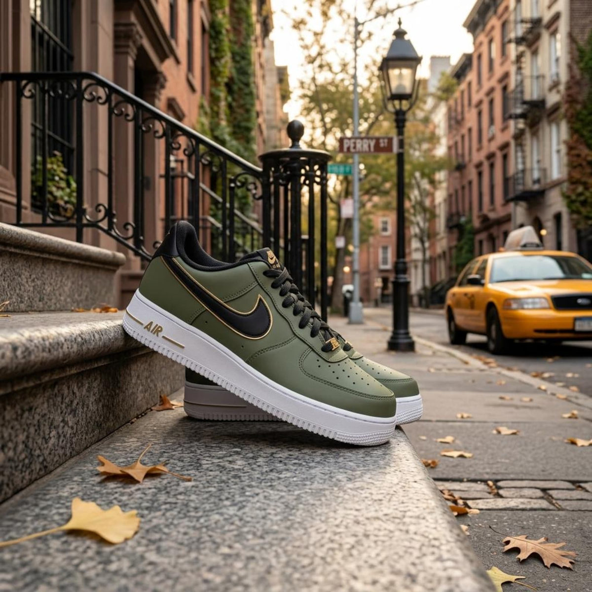 Custom Sage Green Sneakers, Hand Painted Luxury Streetwear Footwear, Black Swoosh