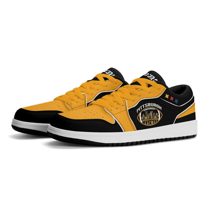 Pittsburgh Football Shoes, Black Gold Fan Sneakers for Men and Women, Steel City Game Day Kicks, Pennsylvania Football Gift, Fan Sneakers