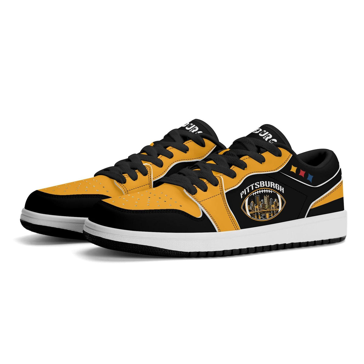 Pittsburgh Football Shoes, Black Gold Fan Sneakers for Men and Women, Steel City Game Day Kicks, Pennsylvania Football Gift, Fan Sneakers