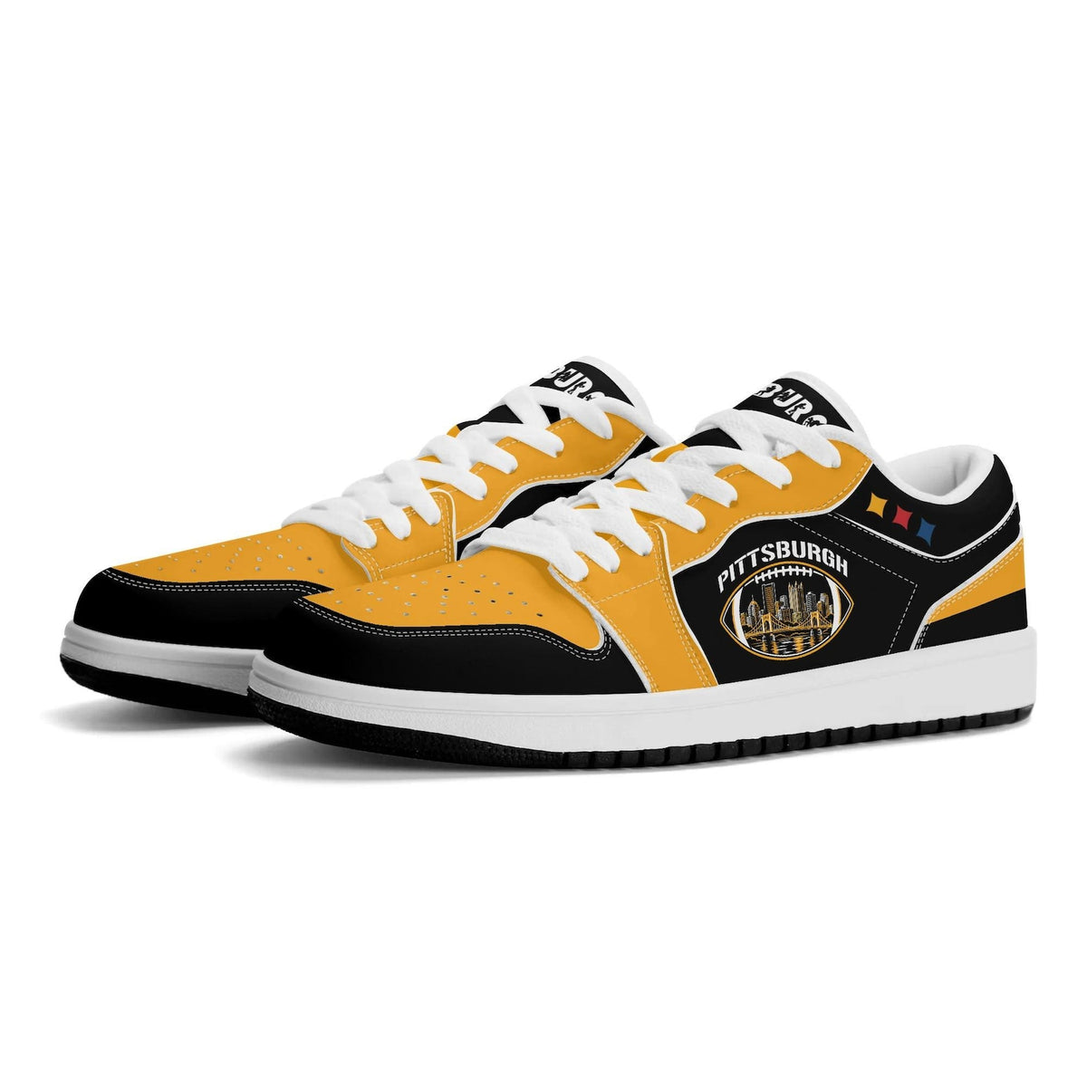 Pittsburgh Football Shoes, Black Gold Fan Sneakers for Men and Women, Steel City Game Day Kicks, Pennsylvania Football Gift, Fan Sneakers