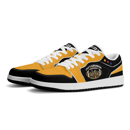 Pittsburgh Football Shoes, Black Gold Fan Sneakers for Men and Women, Steel City Game Day Kicks, Pennsylvania Football Gift, Fan Sneakers