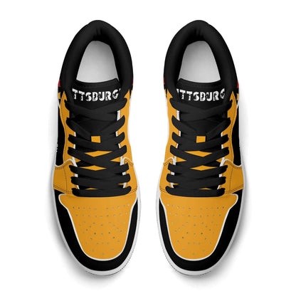 Pittsburgh Football Shoes, Black Gold Fan Sneakers for Men and Women, Steel City Game Day Kicks, Pennsylvania Football Gift, Fan Sneakers