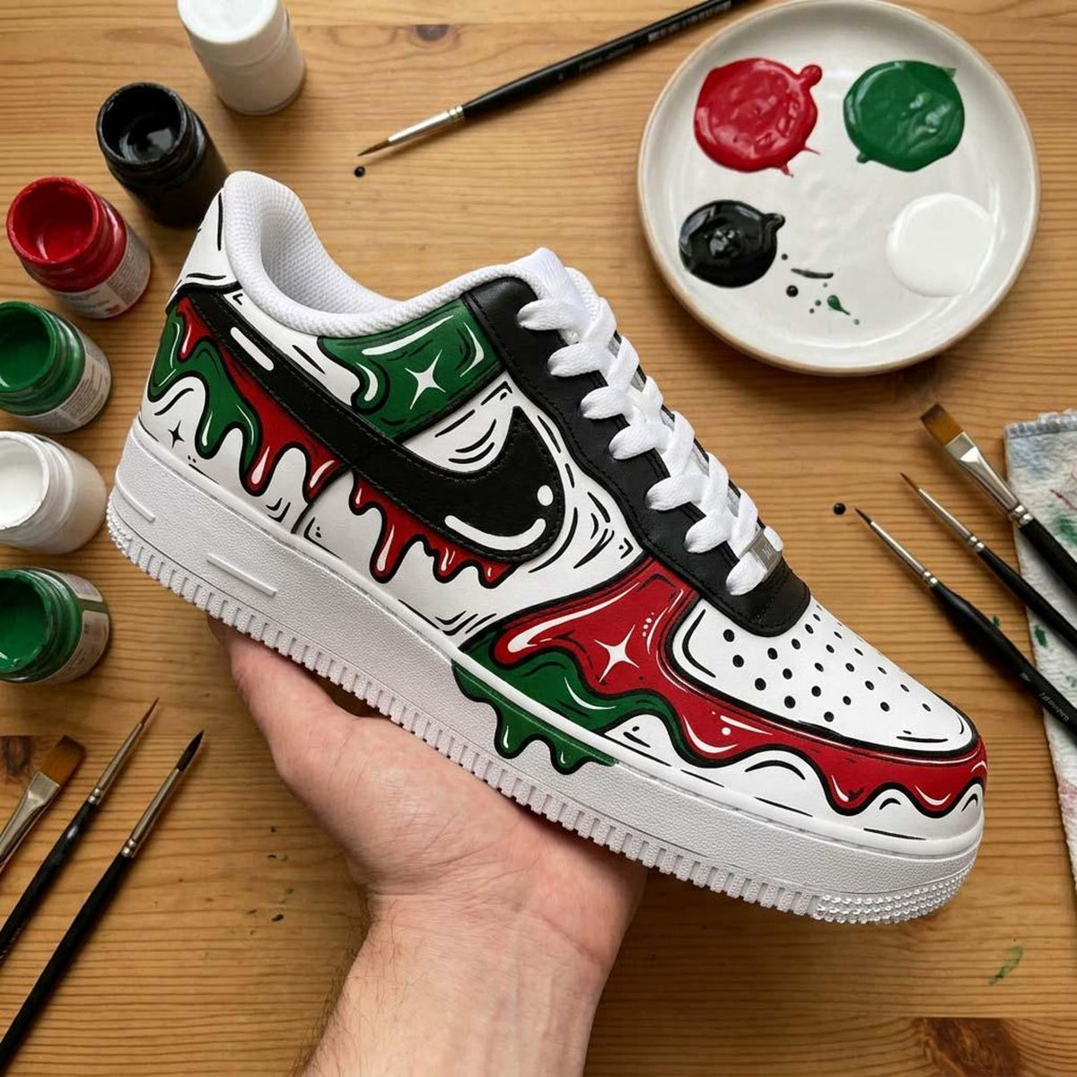 Festive Custom Shoes, Hand Painted Christmas AF1, Holiday Streetwear Kicks
