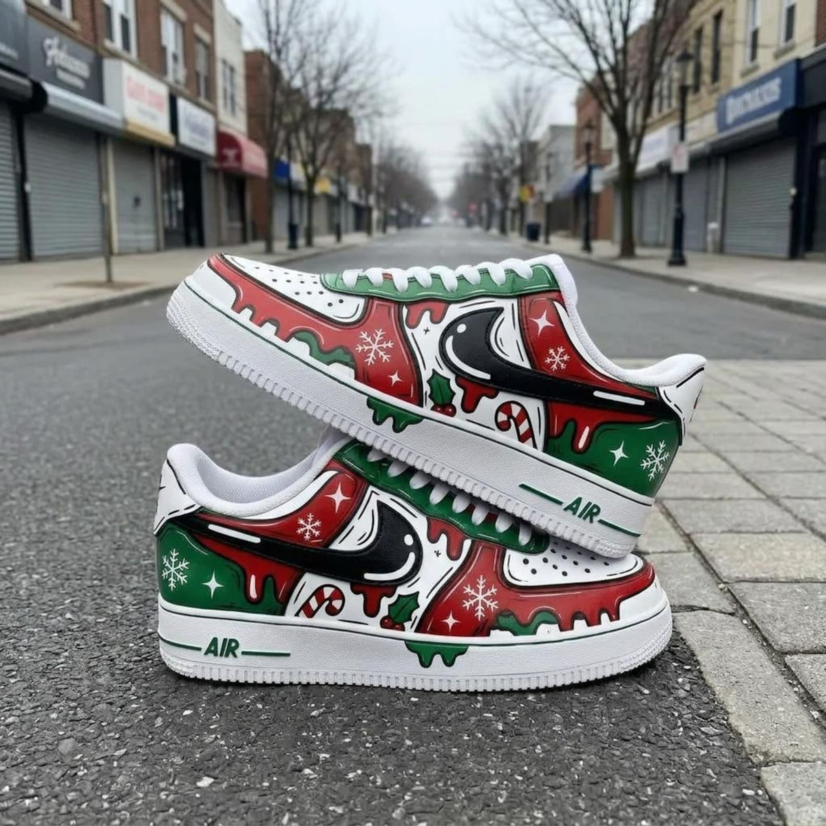 Festive Custom Shoes, Hand Painted Christmas AF1, Holiday Streetwear Kicks