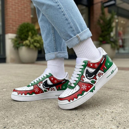 Festive Custom Shoes, Hand Painted Christmas AF1, Holiday Streetwear Kicks