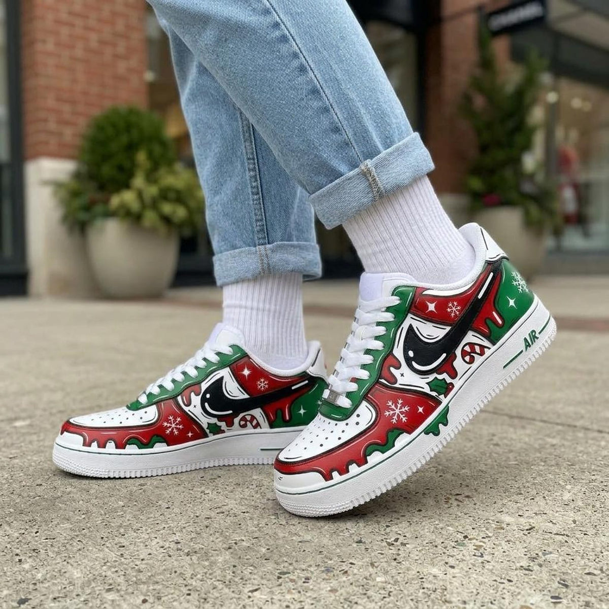 Festive Custom Shoes, Hand Painted Christmas AF1, Holiday Streetwear Kicks