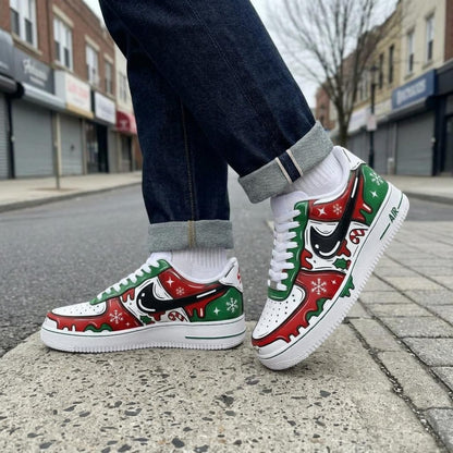 Festive Custom Shoes, Hand Painted Christmas AF1, Holiday Streetwear Kicks