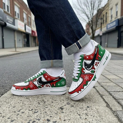 Festive Custom Shoes, Hand Painted Christmas AF1, Holiday Streetwear Kicks