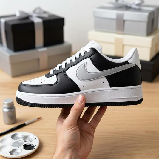 Black Silver Sports Custom Air Force One, Game Day Kicks, Footwear