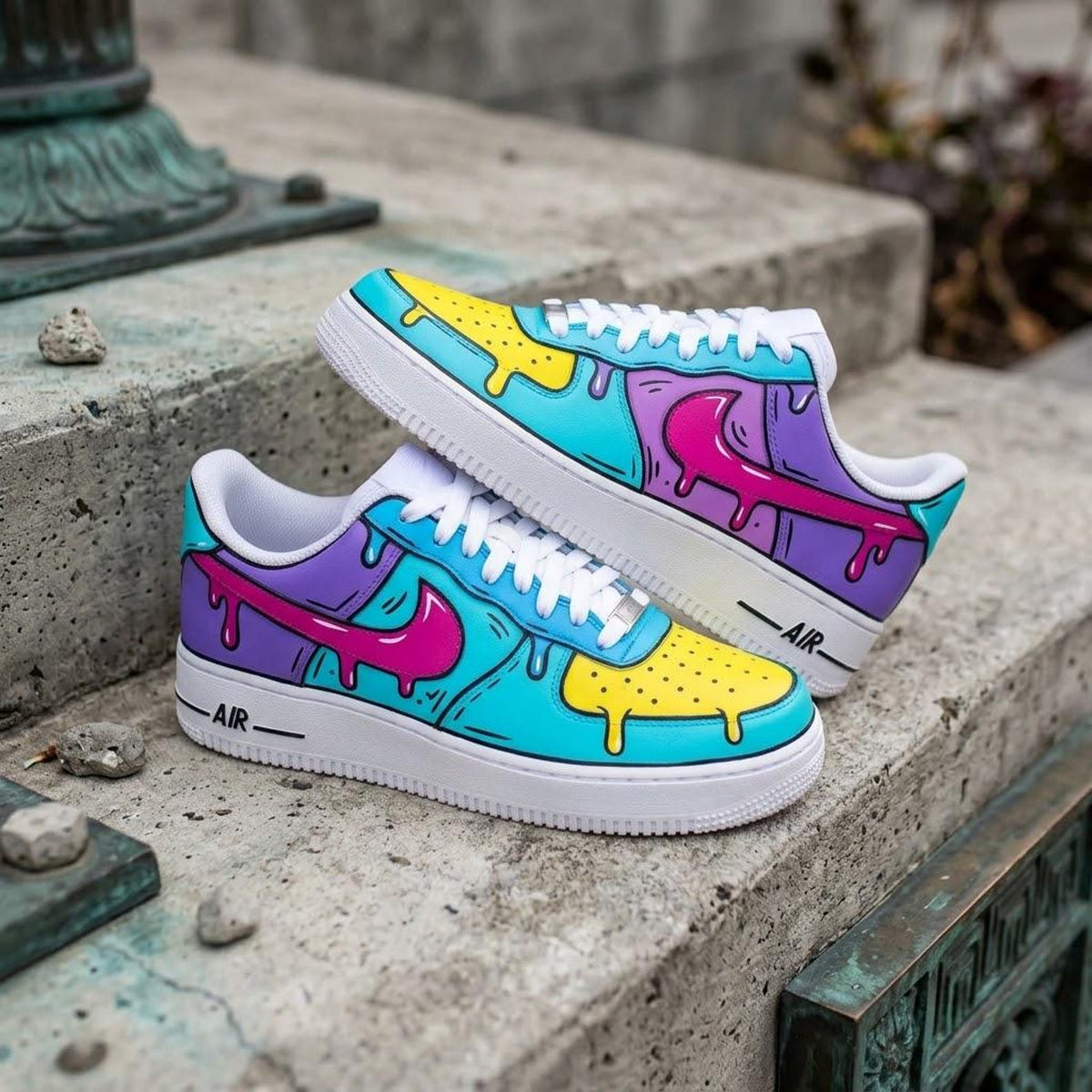 Custom Hand Painted AF1 Sneakers, Graffiti Art Drip Paint Air Force 1 Shoes, Colorful Personalized Streetwear, Gift for Sneakerheads