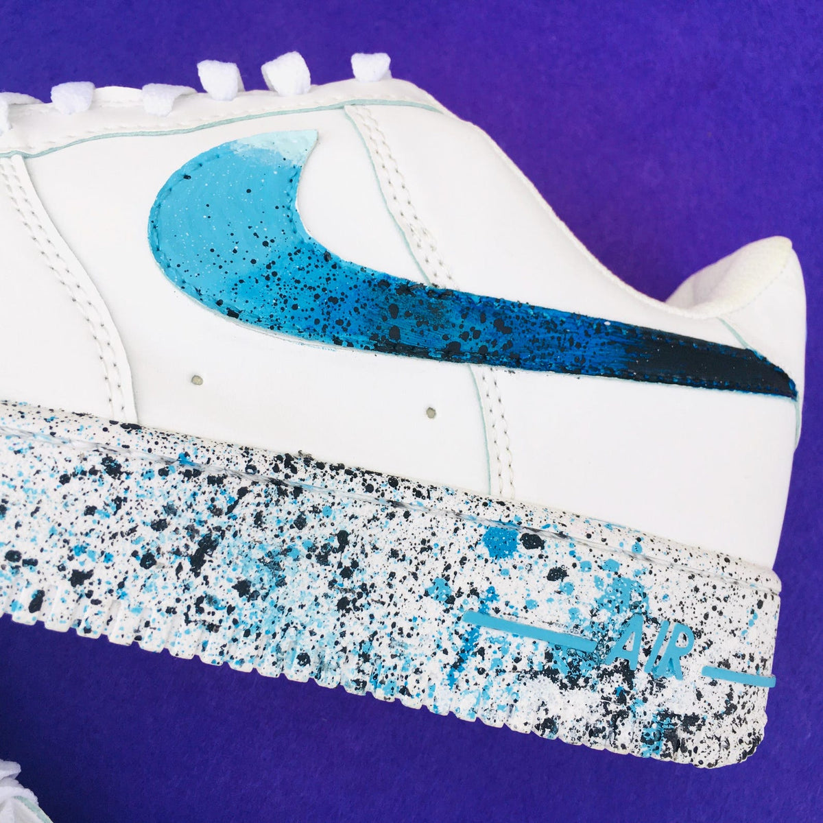 Custom Hand Painted Sneakers, Blue Teal Paint Splatter Design, Air Force 1 Style Shoes, Personalized Streetwear Gift for Him Her