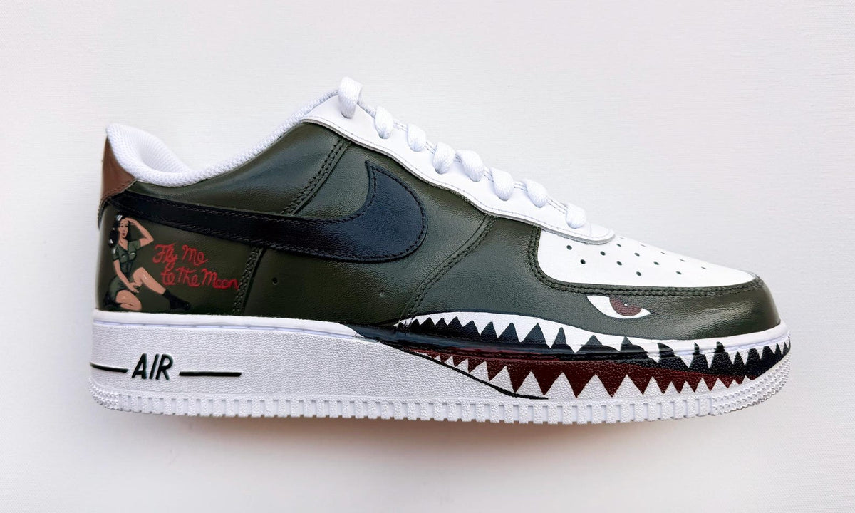 Custom Fighter Jet Air Force 1 | Hand Painted Military Aviation Shark Teeth Sneakers