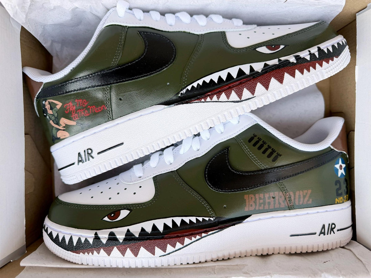 Custom Fighter Jet Air Force 1 | Hand Painted Military Aviation Shark Teeth Sneakers