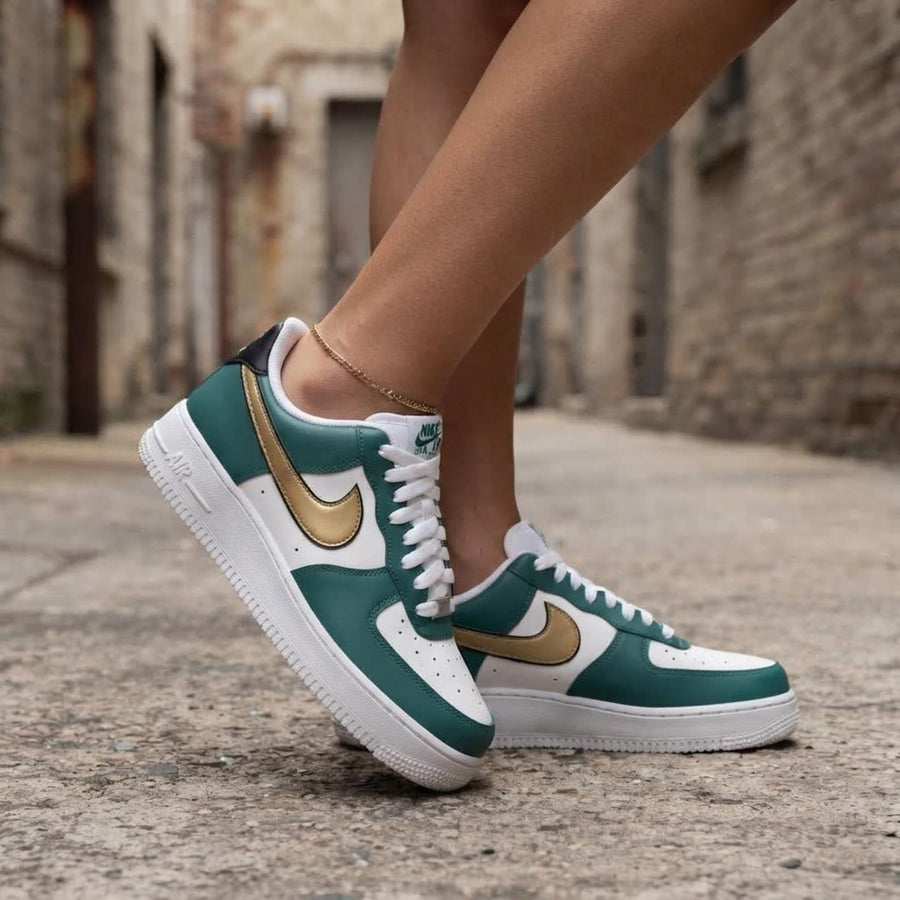 Teal Gold Sports Custom Air Force One, Game Day Kicks, Footwear