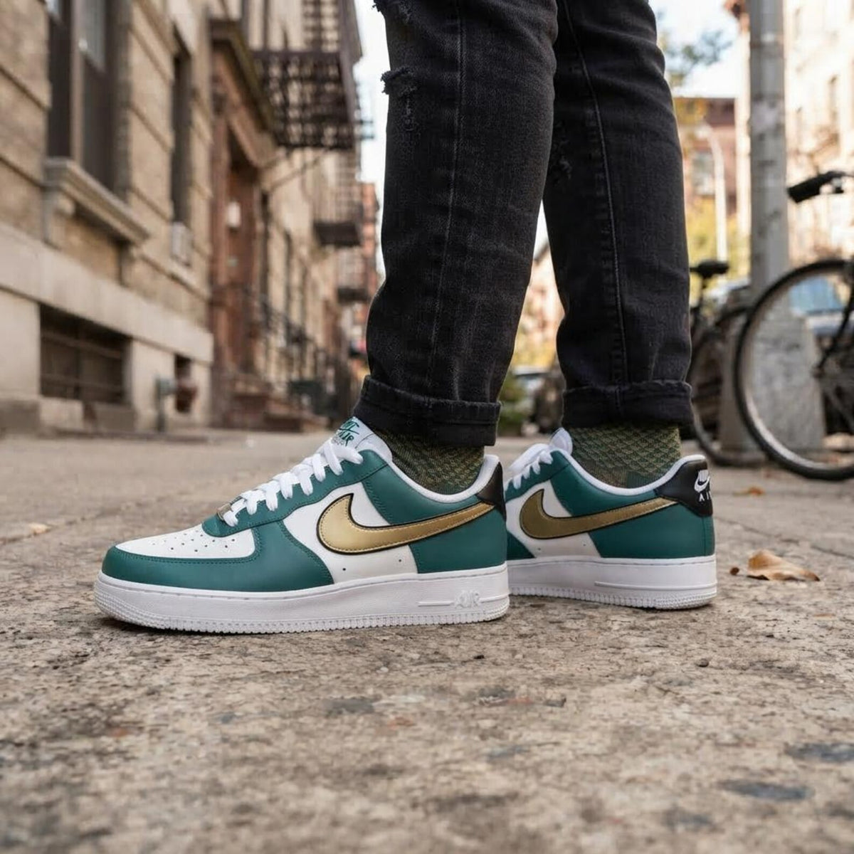 Teal Gold Sports Custom Air Force One, Game Day Kicks, Footwear
