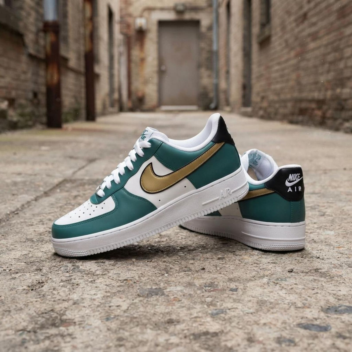 Teal Gold Sports Custom Air Force One, Game Day Kicks, Footwear