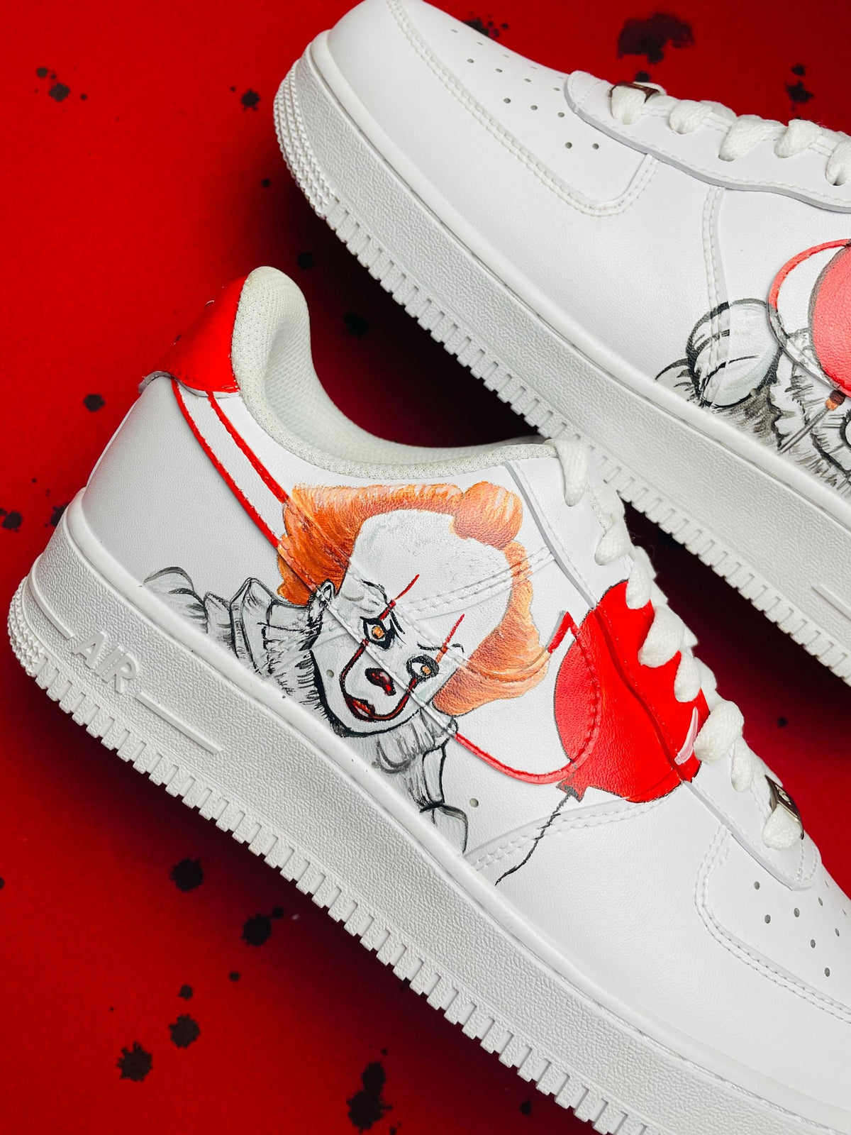 Custom Hand Painted AF1 Sneakers, Pennywise IT Clown Horror Shoes, Red Balloon Spooky Art, Personalized Scary Movie Gift Men Women