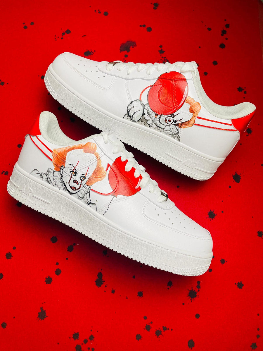 Custom Hand Painted AF1 Sneakers, Pennywise IT Clown Horror Shoes, Red Balloon Spooky Art, Personalized Scary Movie Gift Men Women