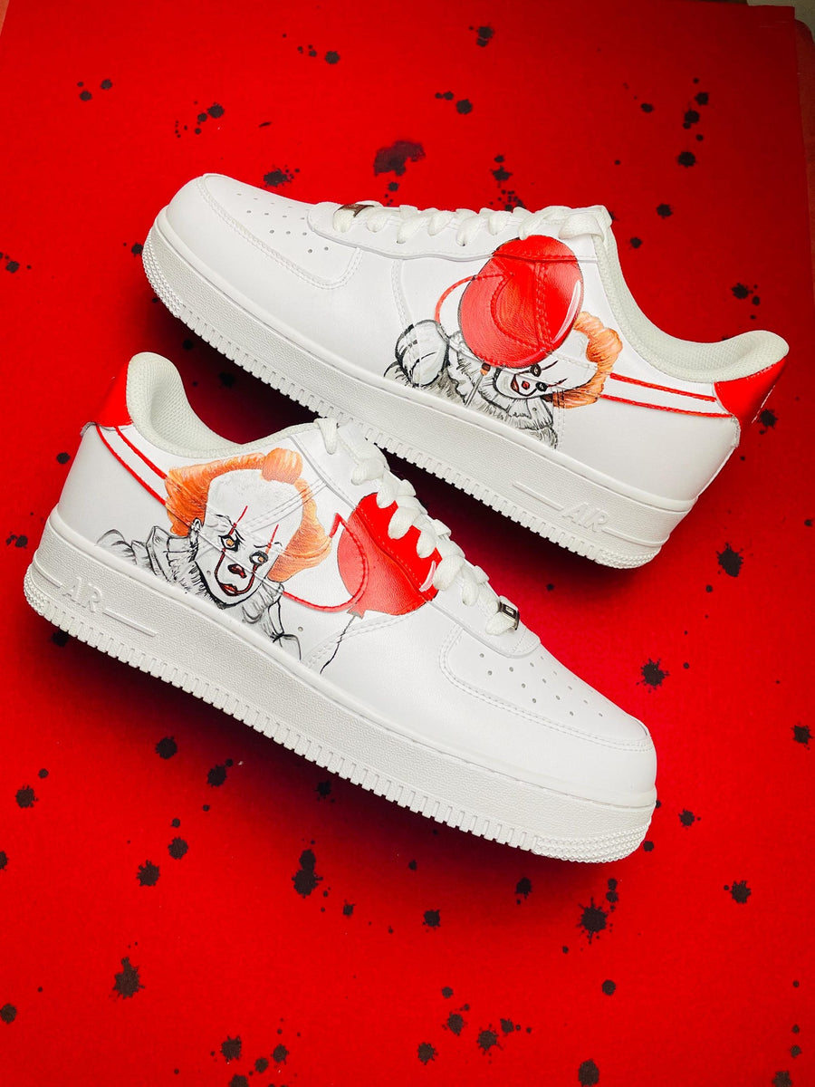 Custom Hand Painted AF1 Sneakers, Pennywise IT Clown Horror Shoes, Red Balloon Spooky Art, Personalized Scary Movie Gift Men Women