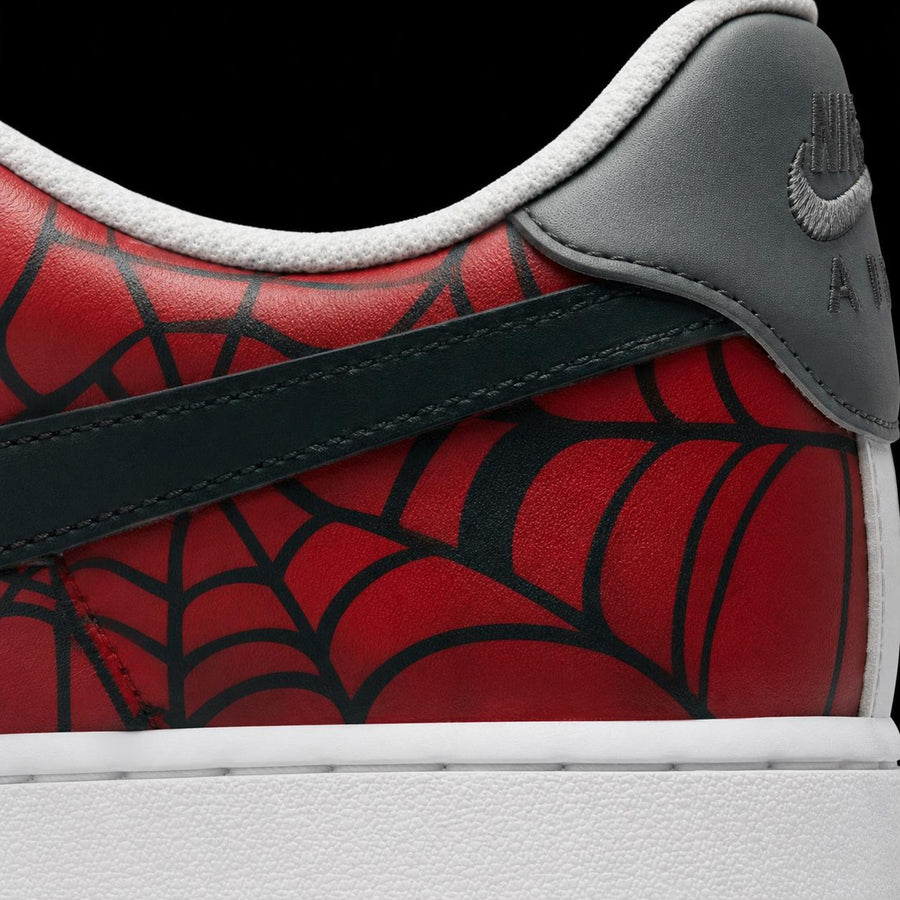 Custom Hand Painted AF1 Sneakers, Red Web Pattern Spider Emblem Shoes, Grey Superhero Comic Streetwear Art, Personalized Gift for Men Women