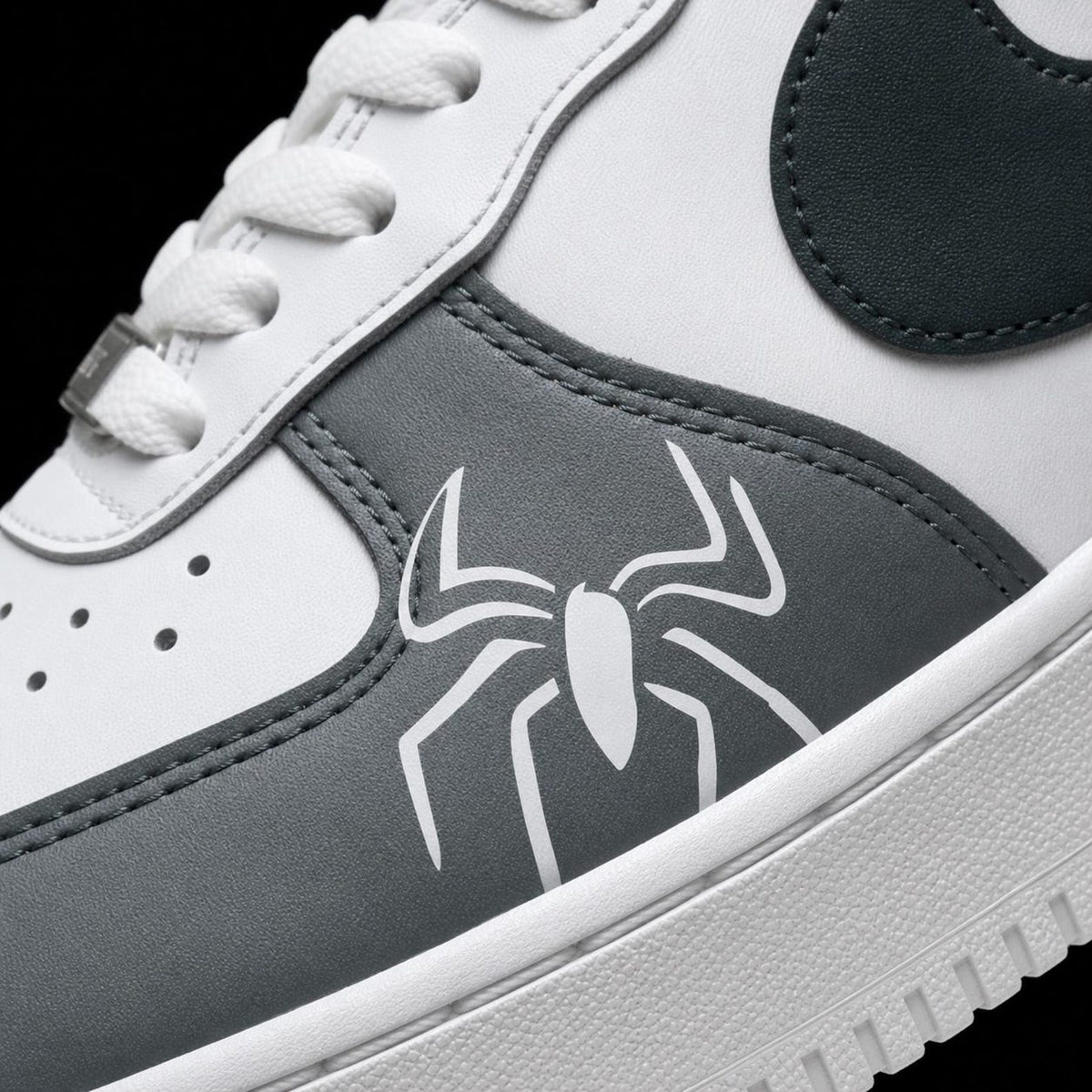 Custom Hand Painted AF1 Sneakers, Red Web Pattern Spider Emblem Shoes, Grey Superhero Comic Streetwear Art, Personalized Gift for Men Women
