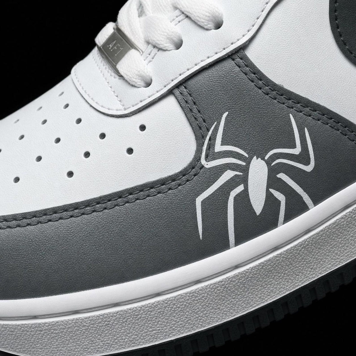 Custom Hand Painted AF1 Sneakers, Red Web Pattern Spider Emblem Shoes, Grey Superhero Comic Streetwear Art, Personalized Gift for Men Women