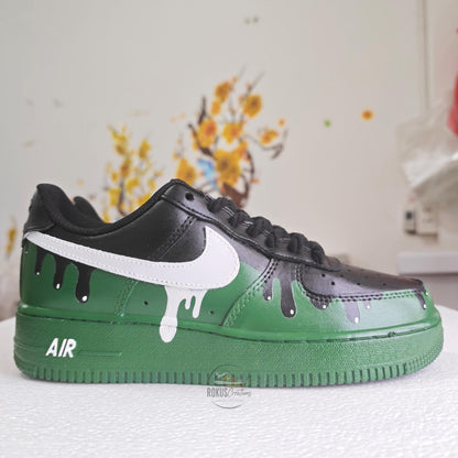 Custom Air Force 1 Drip Sneakers Green Black AF1 Shoes, Hand Painted Streetwear Sneakers, Sneakerhead Gift