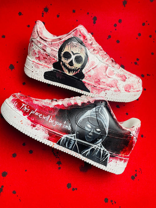 Custom Hand Painted AF1 Sneakers, Horror Skull Grim Reaper Shoes, Bloody Goth Halloween Art, Personalized Scary Movie Gift Men Women