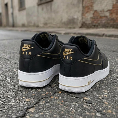 Custom Black Gold AF1, Hand Painted Luxury Sneakers, Custom Streetwear Shoes