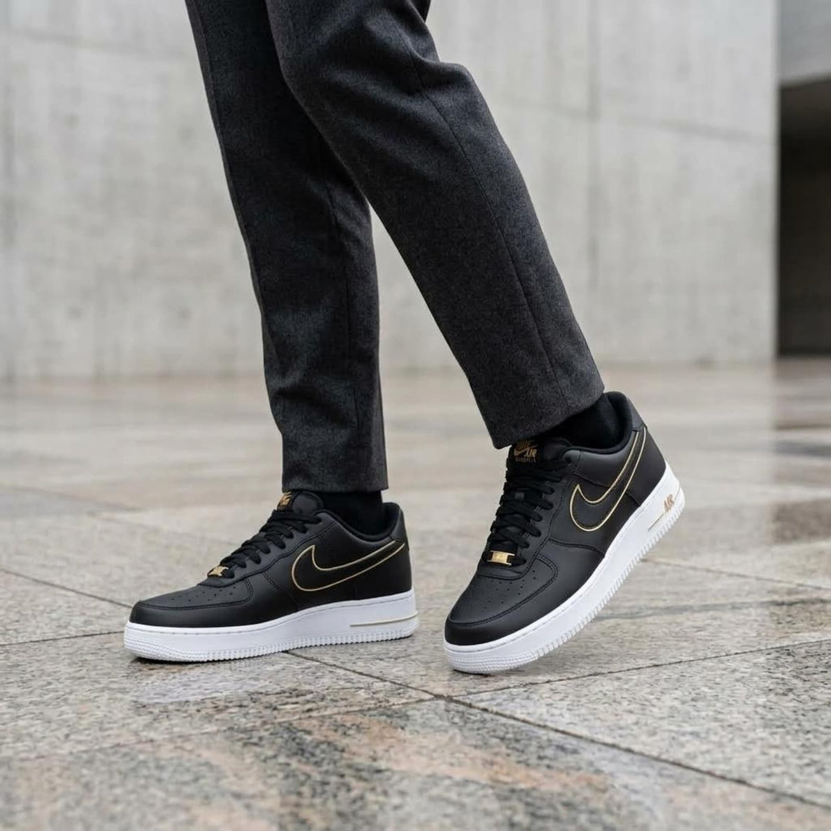 Custom Black Gold AF1, Hand Painted Luxury Sneakers, Custom Streetwear Shoes