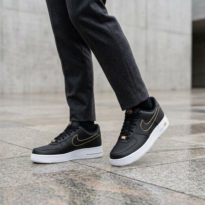 Custom Black Gold AF1, Hand Painted Luxury Sneakers, Custom Streetwear Shoes