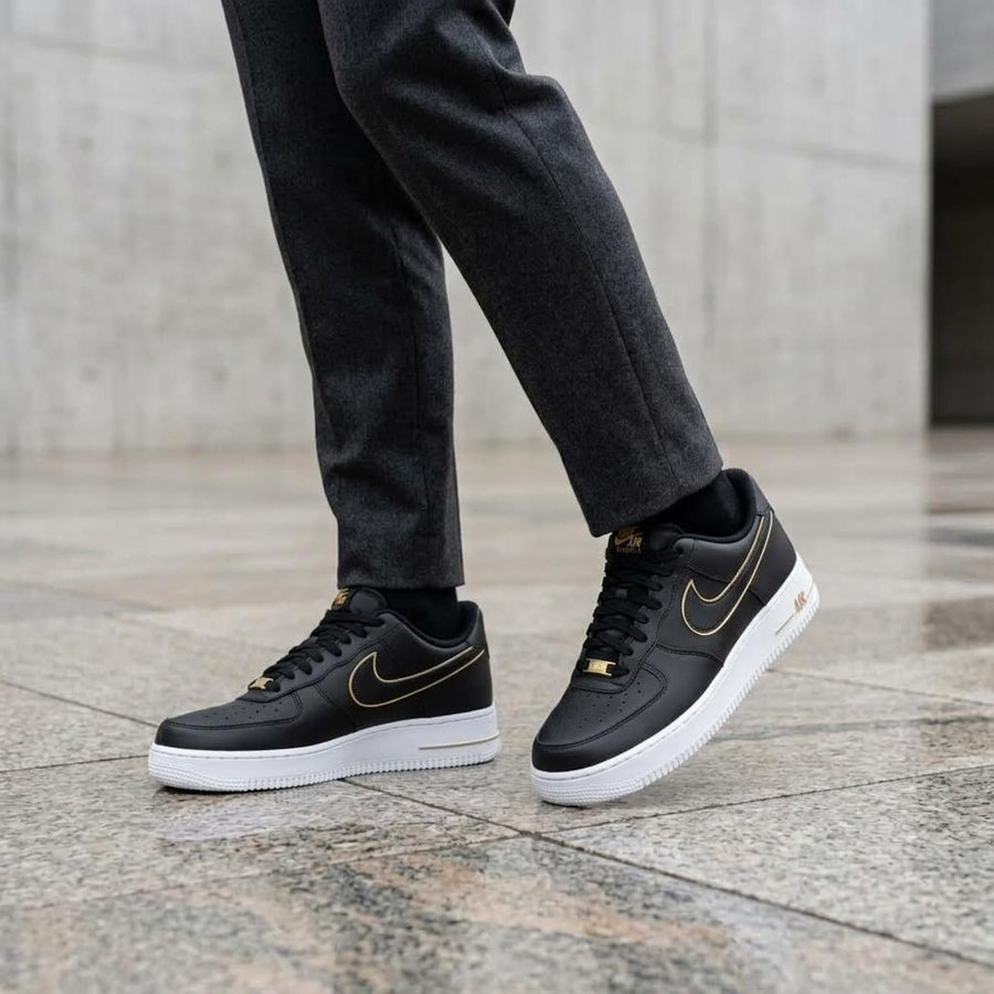 Custom Black Gold AF1, Hand Painted Luxury Sneakers, Custom Streetwear Shoes