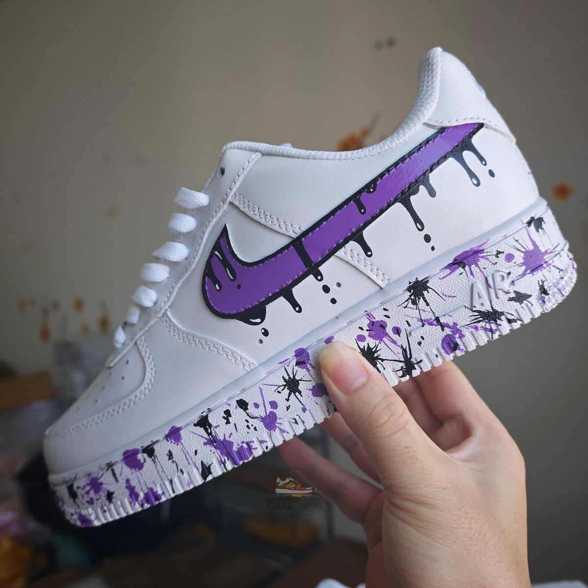 Purple Drip Splatter Custom Air Force 1 Sneakers – Hand Painted Streetwear AF1 Shoes