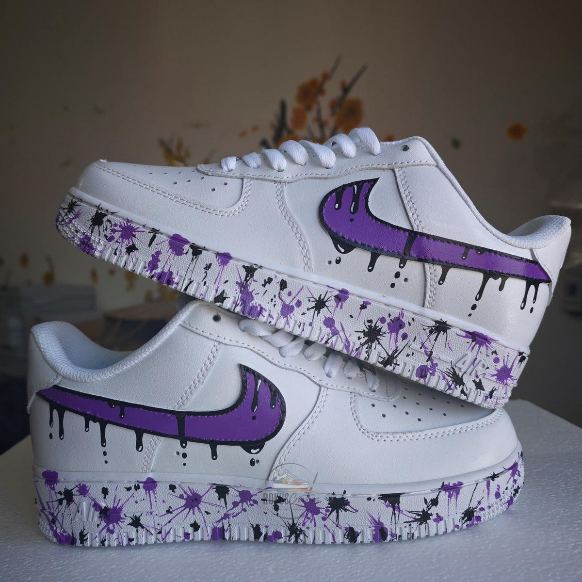 Purple Drip Splatter Custom Air Force 1 Sneakers – Hand Painted Streetwear AF1 Shoes