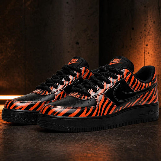 Custom Air Force 1,Hand Painted Camo Stripes Shoes, Orange&Black Sneakers,Gift For Him
